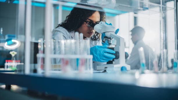 A researcher working at a microscope in a Rameda laboratory